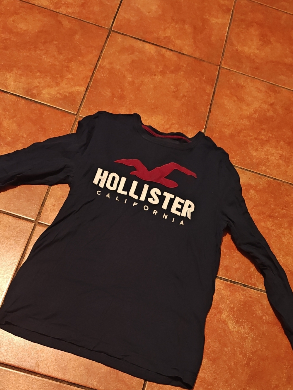 Hollister Navy Long Sleeve Tee with Red Logo